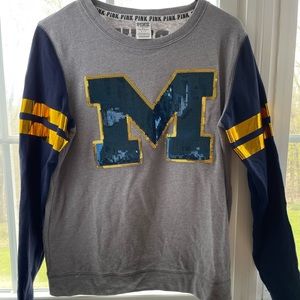 University of Michigan Sequin Crew Neck, PINK/Victoria’s Secret Brand, Size S